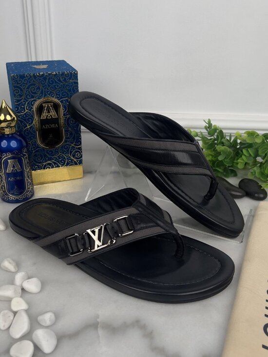 Louis Vuitton Thong Sandals Logo Dark Blue Leather 8.5 LV or 9.5 US or 42.5 EUR main image 3